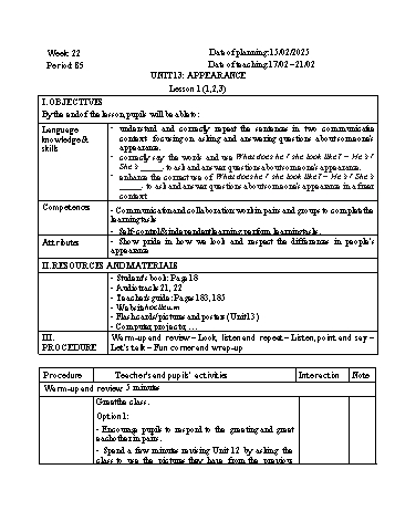 Giáo án Tiếng Anh 4 - Week 22 - Năm học 2024-2025
