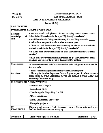 Giáo án Tiếng Anh 4 - Week 25 - Năm học 2024-2025