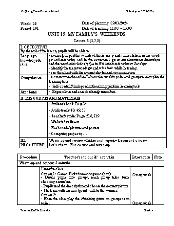 Giáo án Tiếng Anh 4 - Week 26 - Năm học 2023-2024 - Cù Thị Kim Huệ