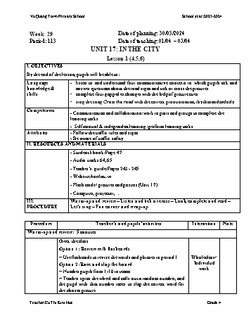 Giáo án Tiếng Anh 4 - Week 29 - Năm học 2023-2024 - Cù Thị Kim Huế