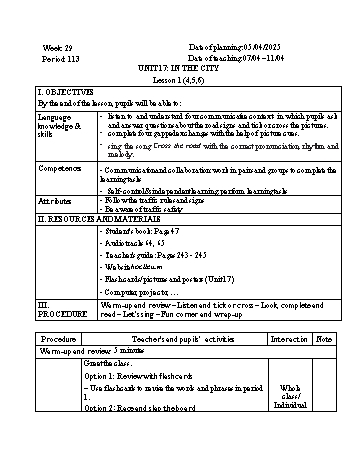 Giáo án Tiếng Anh 4 - Week 29 - Năm học 2024-2025