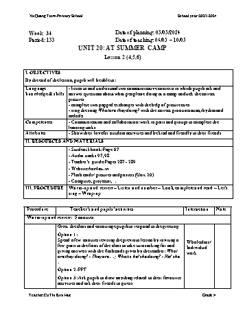 Giáo án Tiếng Anh 4 - Week 34 - Năm học 2023-2024 - Cù Thị Kim Huế
