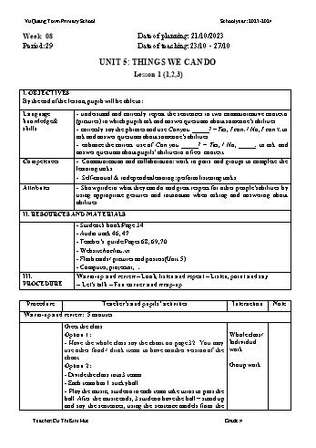 Giáo án Tiếng Anh 4 - Week 8 - Năm học 2023-2024 - Cù Thị Kim Huệ