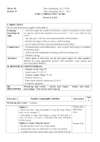 Giáo án Tiếng Anh 4 - Week 9 - Năm học 2024-2025