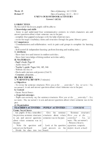 Giáo án Tiếng Anh 5 - Week 15 - Năm học 2024-2025