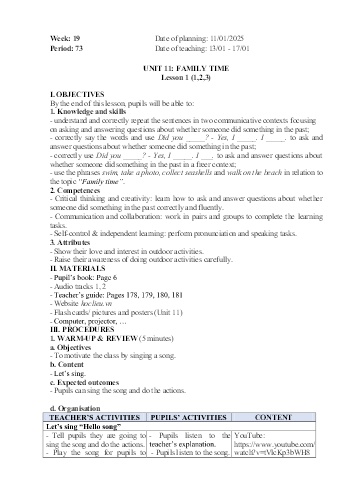 Giáo án Tiếng Anh 5 - Week 19 - Năm học 2024-2025
