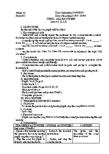 Giáo án Tiếng Anh 5 - Week 2 - Năm học 2024-2025