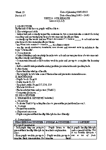Giáo án Tiếng Anh 5 - Week 25 - Năm học 2024-2025