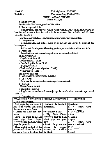 Giáo án Tiếng Anh 5 - Week 3 - Năm học 2024-2025