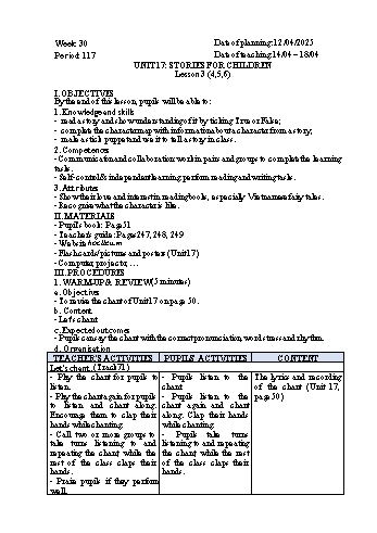 Giáo án Tiếng Anh 5 - Week 30 - Năm học 2024-2025