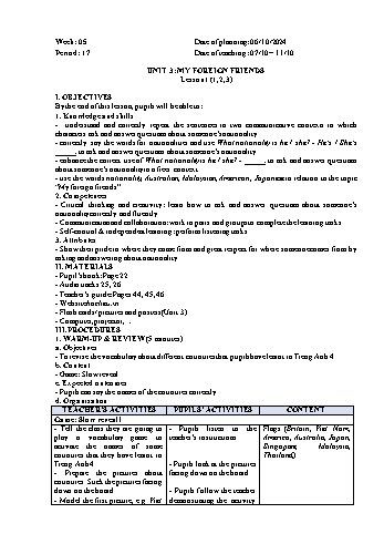 Giáo án Tiếng Anh 5 - Week 5 - Năm học 2024-2025