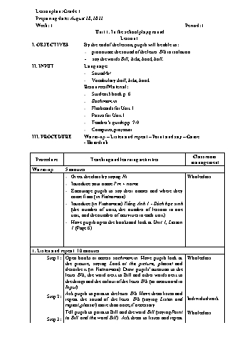 Giáo án Tiếng Anh Khối Tiểu học - Week 1 - Năm học 2022-2023