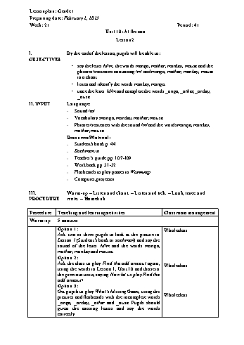 Giáo án Tiếng Anh Khối Tiểu học - Week 21 - Năm học 2022-2023