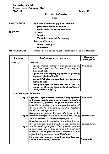 Giáo án Tiếng Anh Khối Tiểu học - Week 22 - Năm học 2022-2023