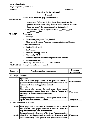 Giáo án Tiếng Anh Khối Tiểu học - Week 33 - Năm học 2022-2023