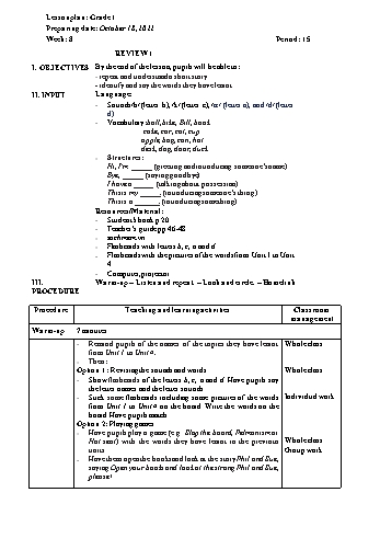 Giáo án Tiếng Anh Khối Tiểu học - Week 8 - Năm học 2022-2023