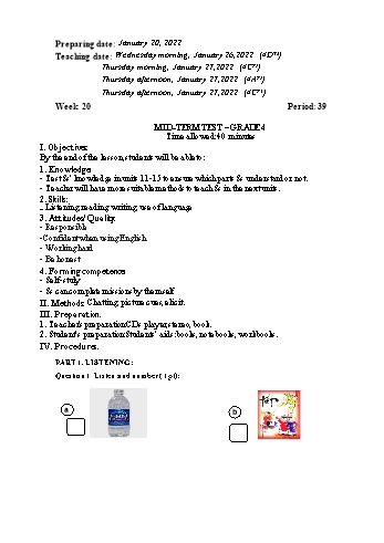 Giáo án Tiếng Anh Lớp 3+4 - Week 20 - Năm học 2021-2022