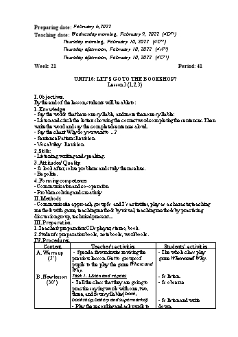 Giáo án Tiếng Anh Lớp 3+4 - Week 21 - Năm học 2021-2022