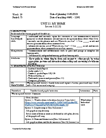 Giáo án Tiếng Anh Lớp 4 - Week 19 - Năm học 2023-2024 - Cù Thị Minh Huệ