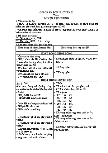 Giáo án Tiếng Việt + Toán 2 - Tuần 32