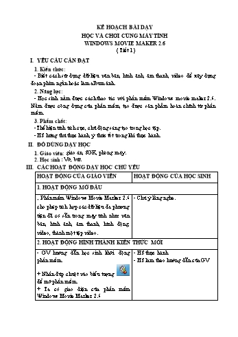 Giáo án Tin học 5 - Bài: Học và chơi cùng máy tính Windows movie maker 2.6