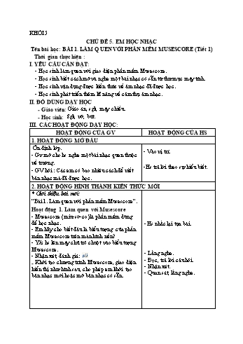 Giáo án Tin học 5 - Chủ đề 5: Em học nhạc - Bài 1: Làm quen với phần mềm Musescore (Tiết 1+2)