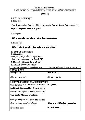 Giáo án Tin học 5 - Tuần 29, Bài 2: Bước đâò tạo bản nhạc với phần mềm Musescore (Tiết 1+2)