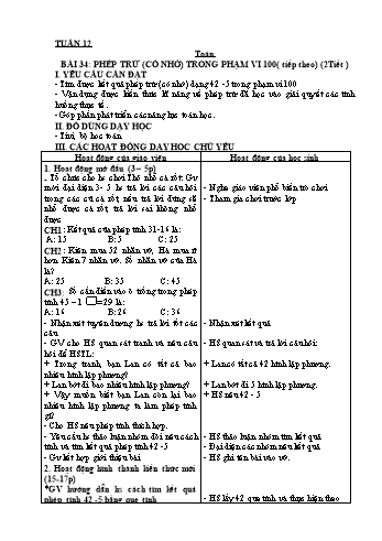 Giáo án Toán + Tiếng Việt 2 - Tuần 12