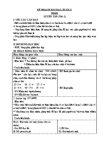 Giáo án Toán + Tiếng Việt 3 - Tuần 12