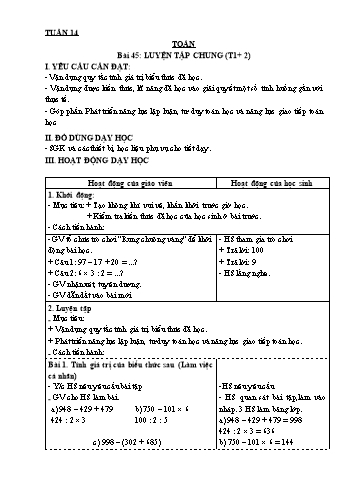 Giáo án Toán + Tiếng Việt 3 - Tuần 14