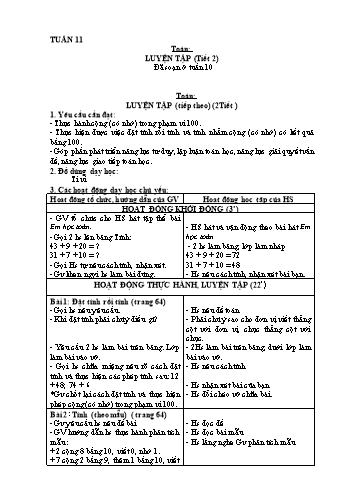 Giáo án Toán + Tiếng Việt Lớp 2 - Tuần 11