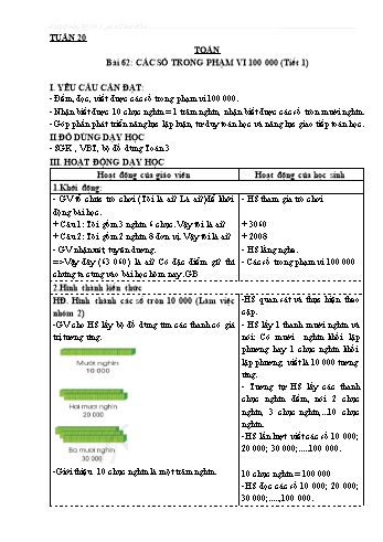 Giáo án Toán + Tiếng Việt Lớp 3 - Tuần 20