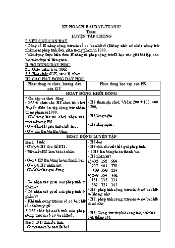Kế hoạch bài dạy các môn Khối 2 - Tuần 32